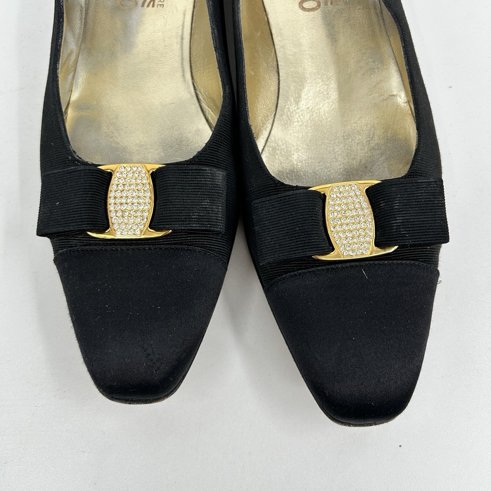 Vintage Salvatore Ferragamo Low Heel Ballet Flats Size 11 AAAA Rhinestone Bow - Picture 10 of 10